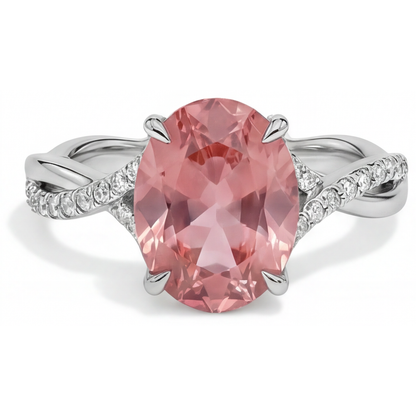 Oval Padparadscha Bypass Ring Natural 14K White Gold