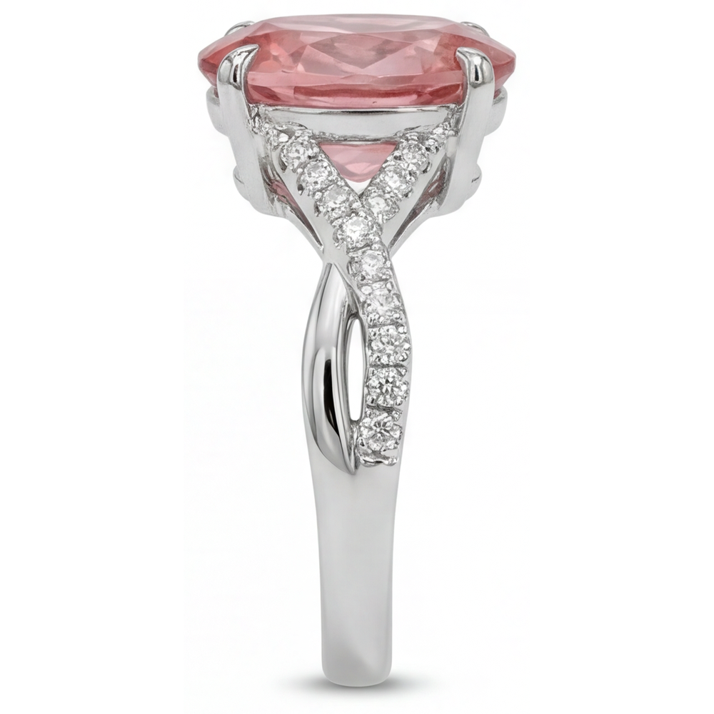Oval Padparadscha Bypass Ring Natural 14K White Gold