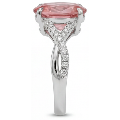 Oval Padparadscha Bypass Ring Natural 14K White Gold