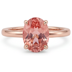 Oval Padparadscha Solitaire Ring Natural 14K Rose Gold