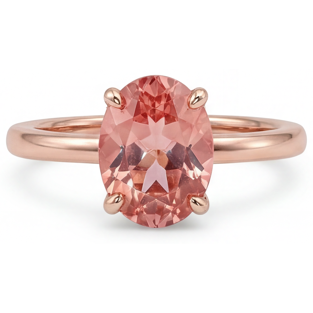 Oval Padparadscha Solitaire Ring Natural 14K Rose Gold