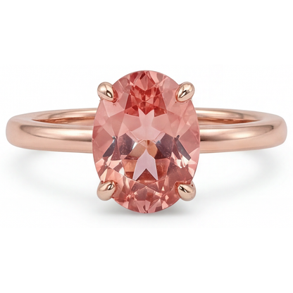 Oval Padparadscha Solitaire Ring Natural 14K Rose Gold