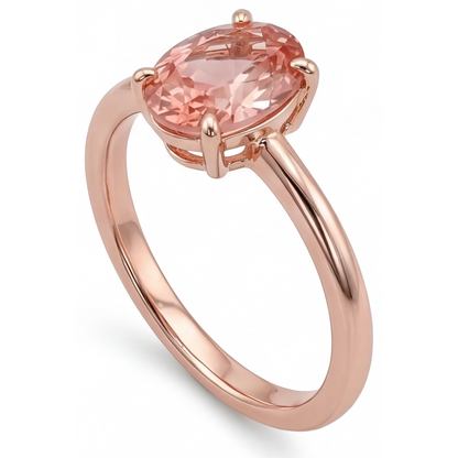 Oval Padparadscha Solitaire Ring Natural 14K Rose Gold