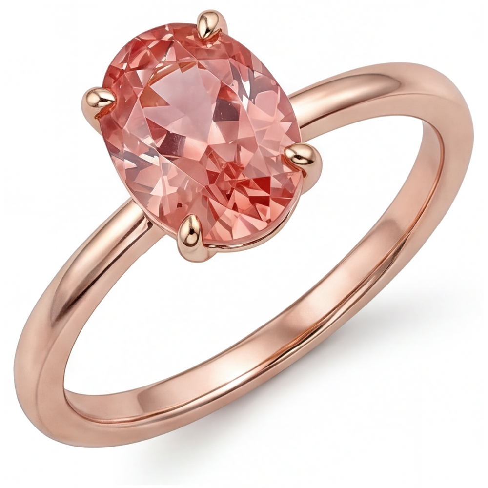 Oval Padparadscha Solitaire Ring Natural 14K Rose Gold
