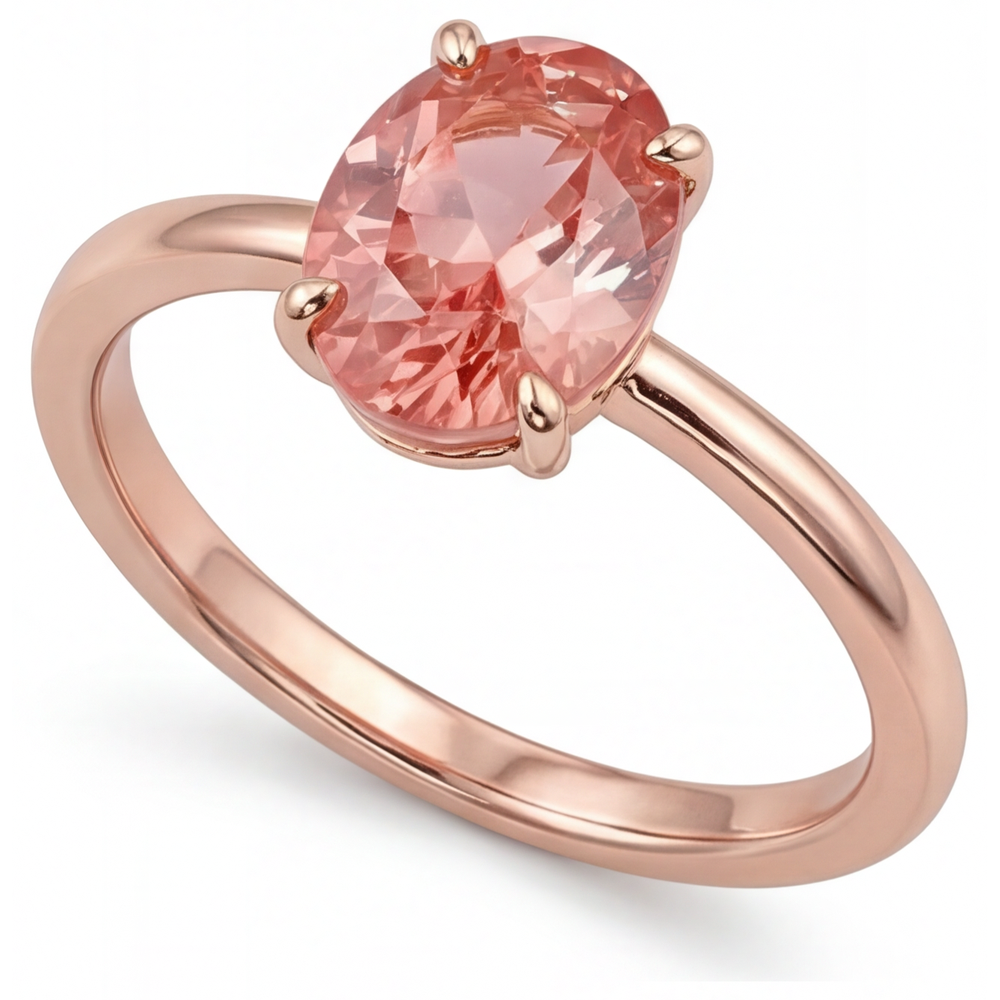 Oval Padparadscha Solitaire Ring Natural 14K Rose Gold