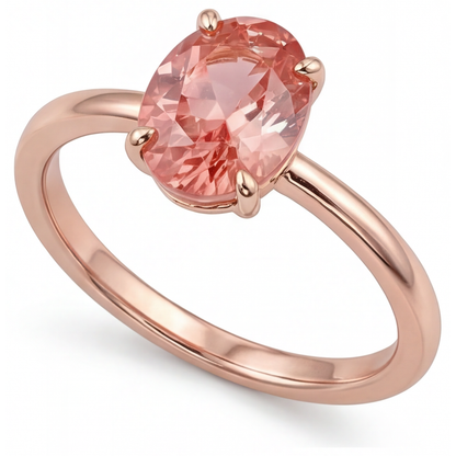 Oval Padparadscha Solitaire Ring Natural 14K Rose Gold