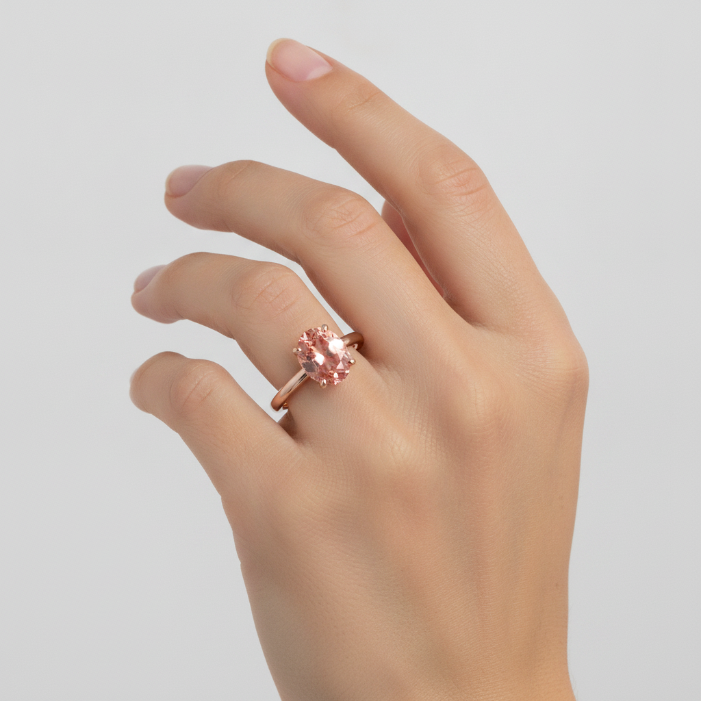 Oval Padparadscha Solitaire Ring Natural 14K Rose Gold
