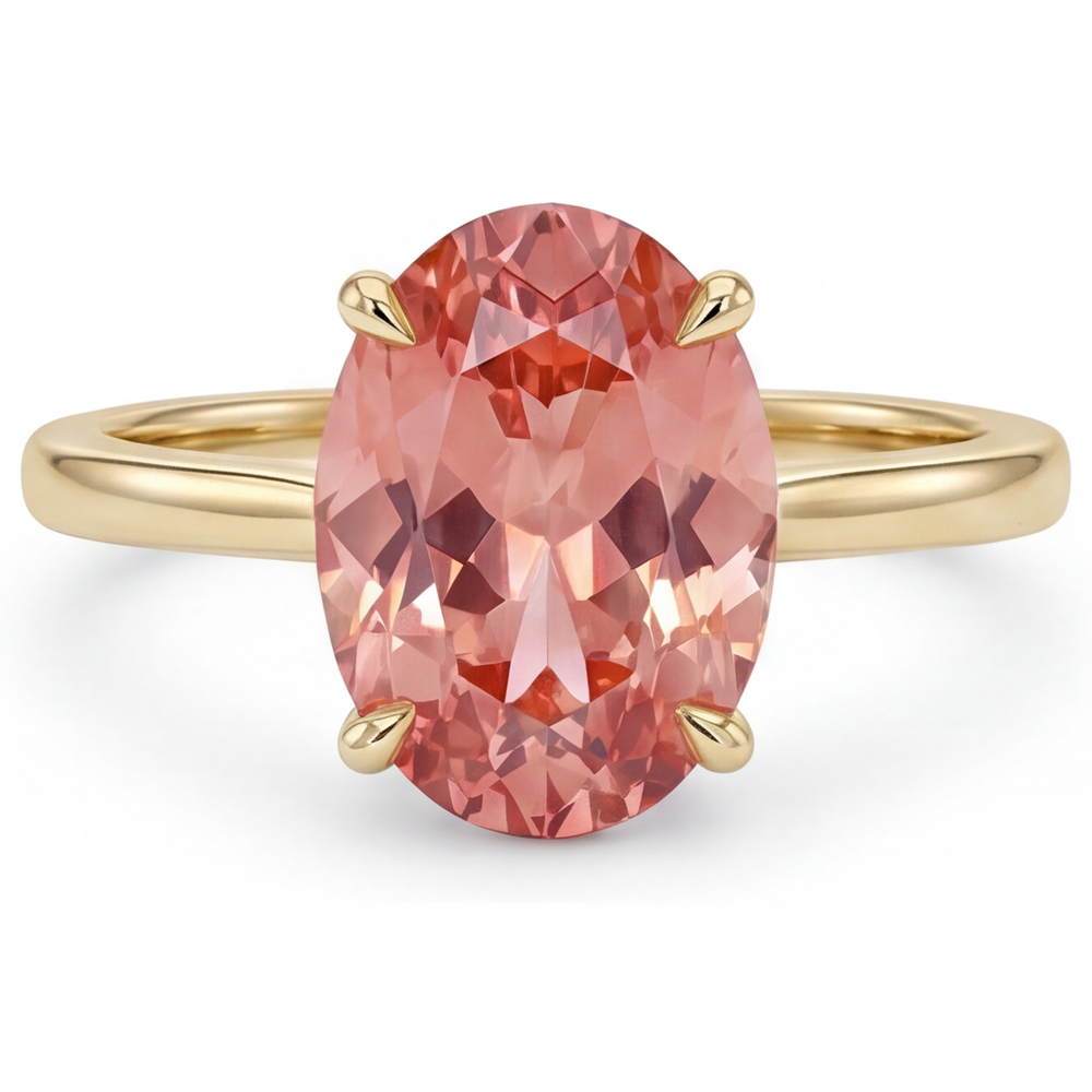 Oval Padparadscha Solitaire Ring Natural 14K Yellow Gold