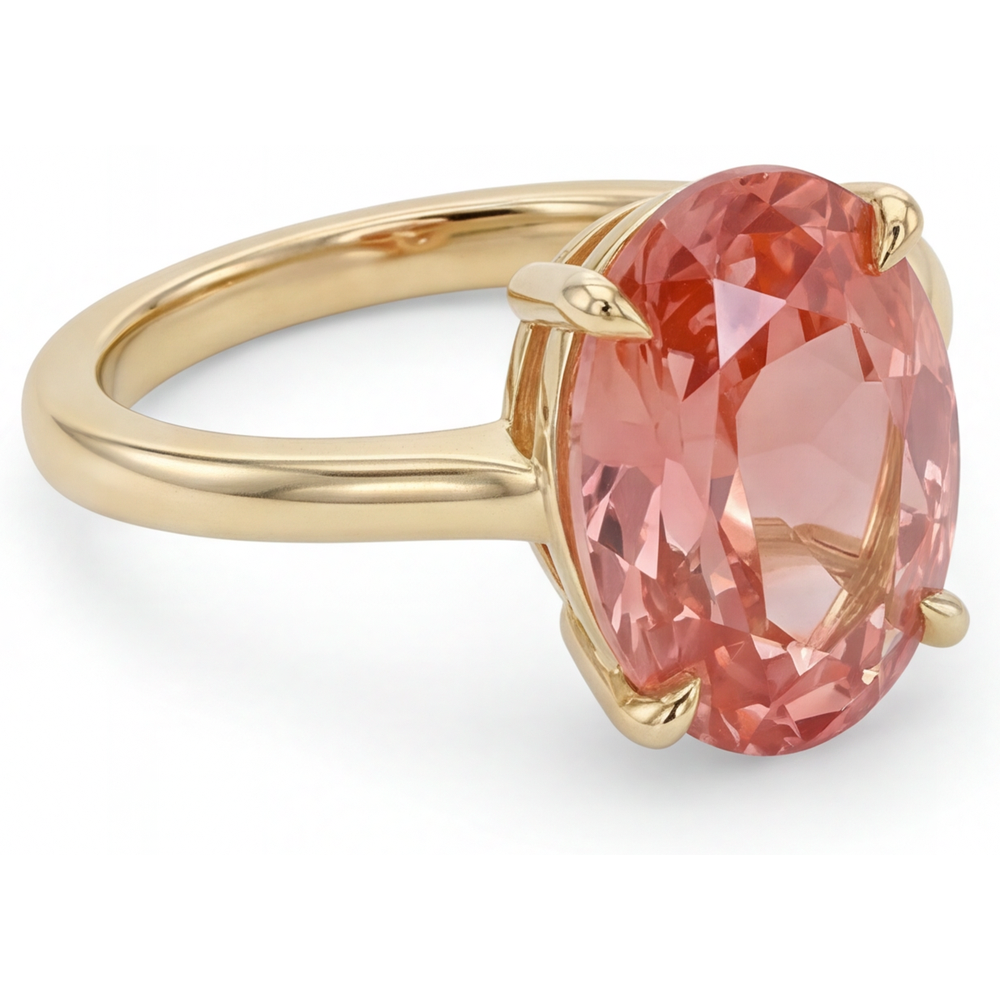 Oval Padparadscha Solitaire Ring Natural 14K Yellow Gold