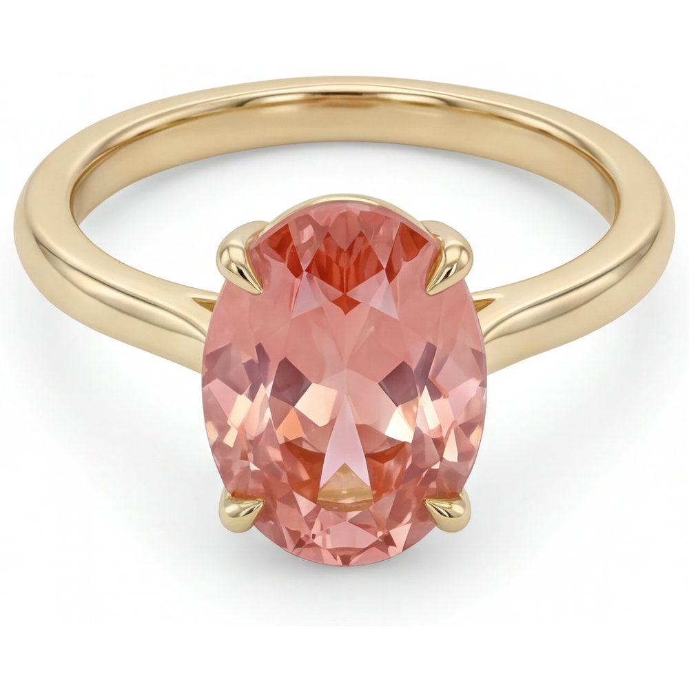 Oval Padparadscha Solitaire Ring Natural 14K Yellow Gold