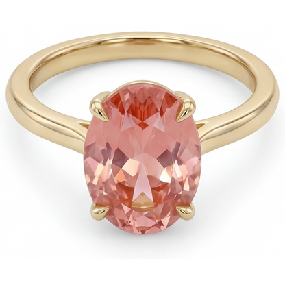 Oval Padparadscha Solitaire Ring Natural 14K Yellow Gold