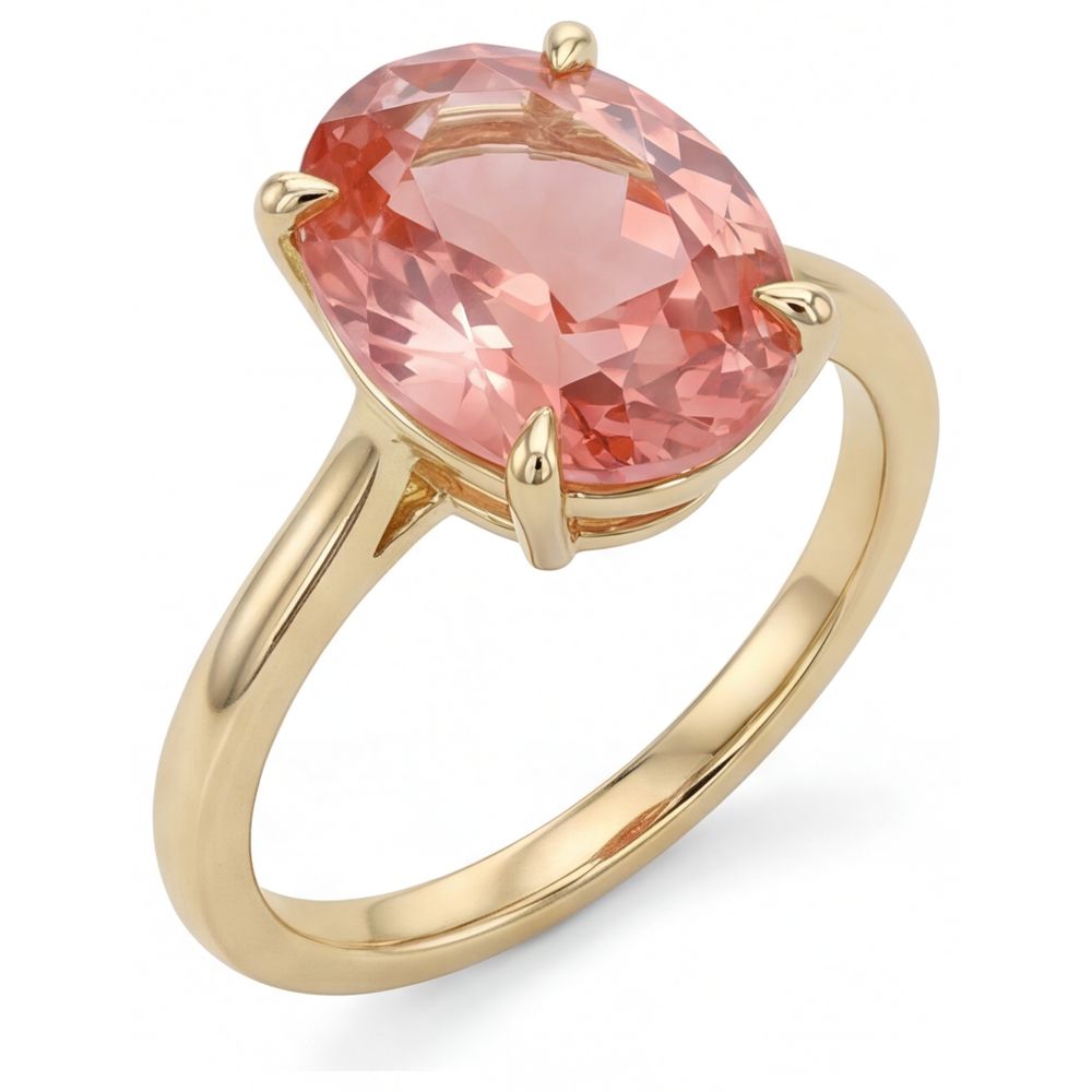 Oval Padparadscha Solitaire Ring Natural 14K Yellow Gold