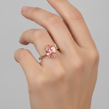 Oval Padparadscha Solitaire Ring Natural 14K Yellow Gold