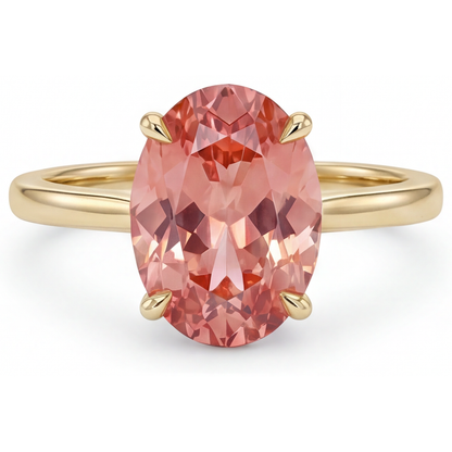 Oval Padparadscha Solitaire Ring Natural 14K Yellow Gold