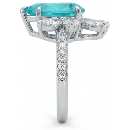 Paraiba Tourmaline Pear Cut Accent Solitaire Ring in 14 Karat White Gold – top view