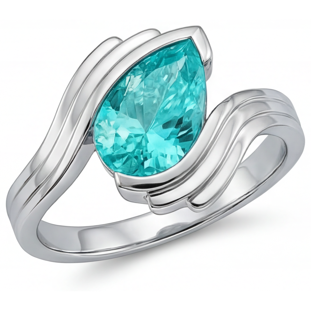 Paraiba Tourmaline Pear Cut Gemstone Ring in 14K White Gold – main view