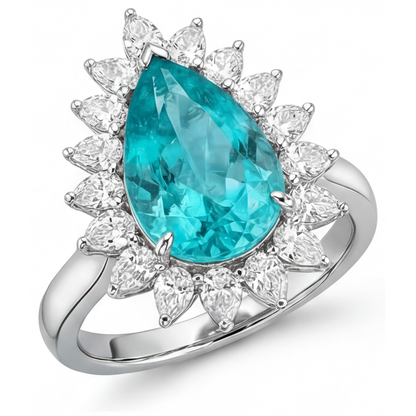 Paraiba Tourmaline Pear Shape Halo Engagement Ring in 14K White Gold – angle view