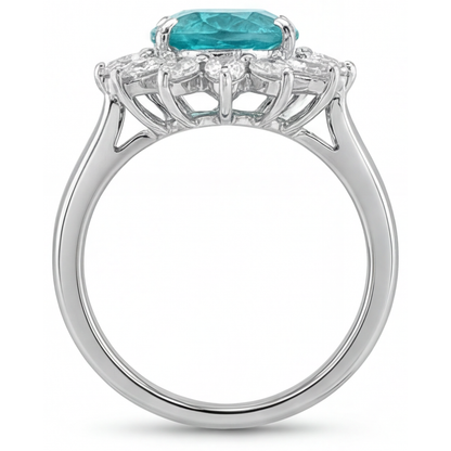 Paraiba Tourmaline Pear Shape Halo Engagement Ring in 14K White Gold – profile view