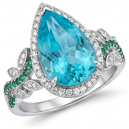 Pear Cut Paraiba Tourmaline ring in 14K White Gold – front view