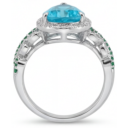 Paraiba Tourmaline Halo Engagement Ring 5.75-ct 14K White Gold – profile view