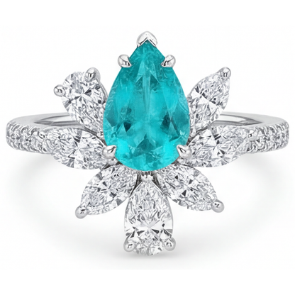 Natural Paraiba Tourmaline Halo Ring 1.25 ct 14 Karat White Gold – main view
