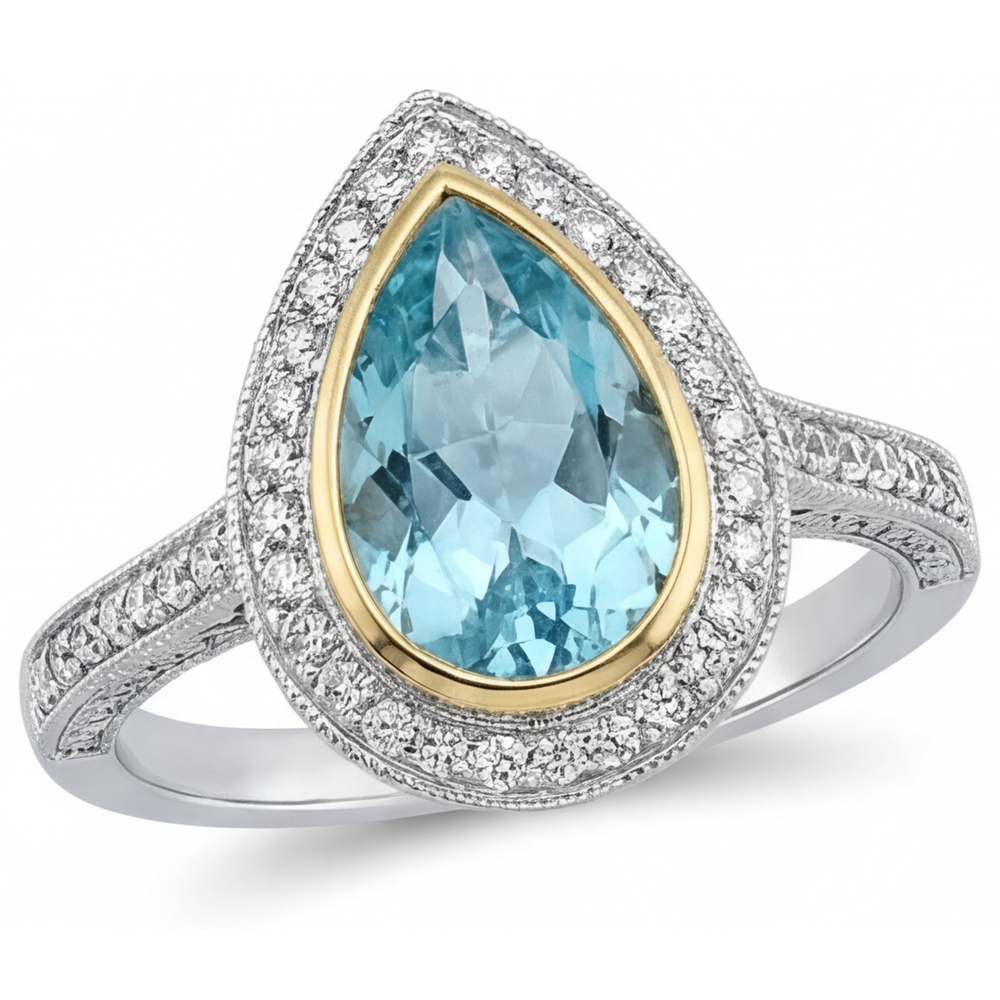 Brilliant Paraiba Tourmaline Halo Ring 1.75 ct – main view