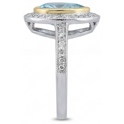 Halo Ring 14 Karat Two Tone Gold with Paraiba Tourmaline – top view