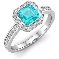 Halo Ring 14 Karat White Gold – Paraiba Tourmaline Asscher Cut