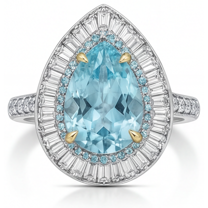 Paraiba Tourmaline Pear Cut Halo Ring in 14K Two Tone Gold – main view