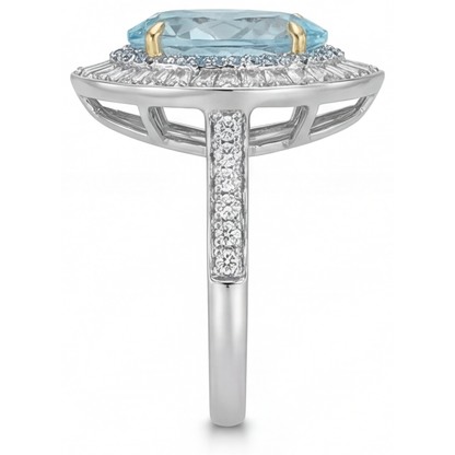 Paraiba Tourmaline Pear Cut Halo Ring in 14K Two Tone Gold – profile view