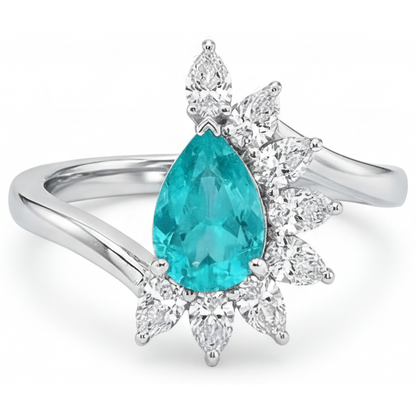 Pear Shape Paraiba Tourmaline ring in 14 Karat White Gold – main view