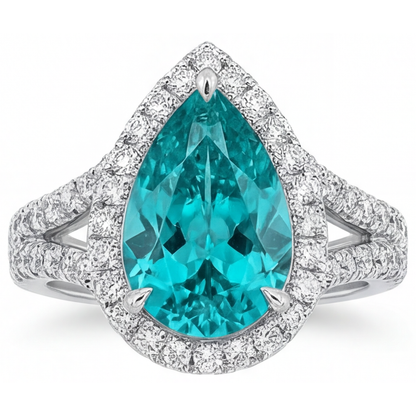 Pear Cut Paraiba Tourmaline ring in 14K White Gold – main view
