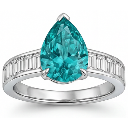 Earth-Mined Paraiba Tourmaline Precious Stone Ring 2.50 ct 14K White Gold – front view