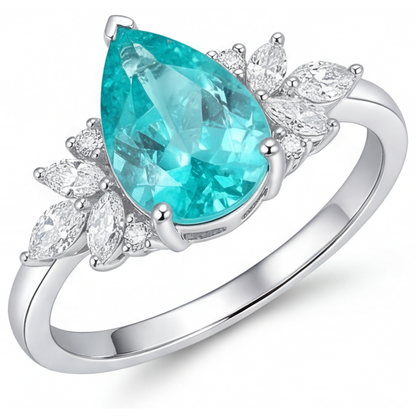 Paraiba Tourmaline Precious Stone Ring 3-ct 14 Karat White Gold – main view