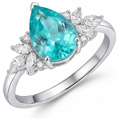 Earth-Mined Paraiba Tourmaline Precious Stone Ring 3 ct 14 Karat White Gold – side view