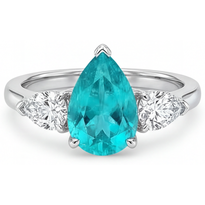 Pear Cut Paraiba Tourmaline ring in 14K White Gold – main view