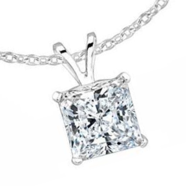 Sparkling Princess Cut Real Natural Earth Mined Diamond Necklace Pendant 2 Ct. White Gold 14K
