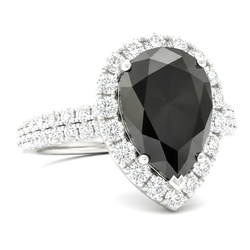 Black Diamond Ring 4.5 Carat Natural Pear Halo 14K White Gold