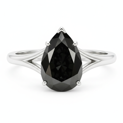 Pear Black Diamond Cathedral Solitaire Ring Natural 14K White Gold