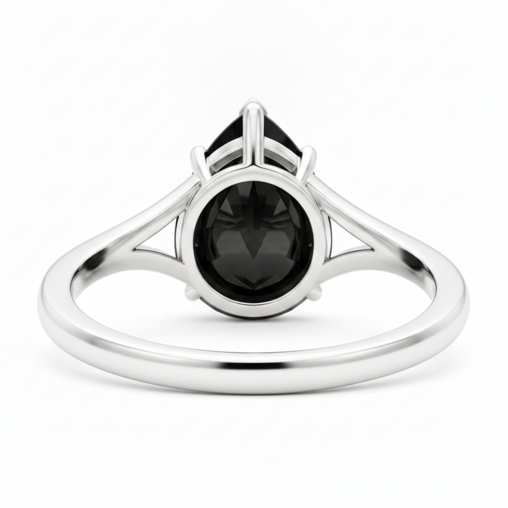 Pear Black Diamond Cathedral Solitaire Ring Natural 14K White Gold