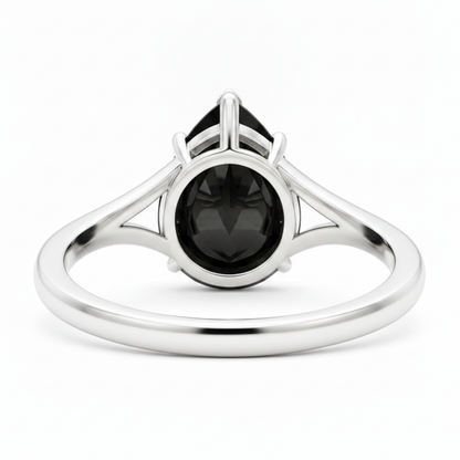 Pear Black Diamond Cathedral Solitaire Ring Natural 14K White Gold