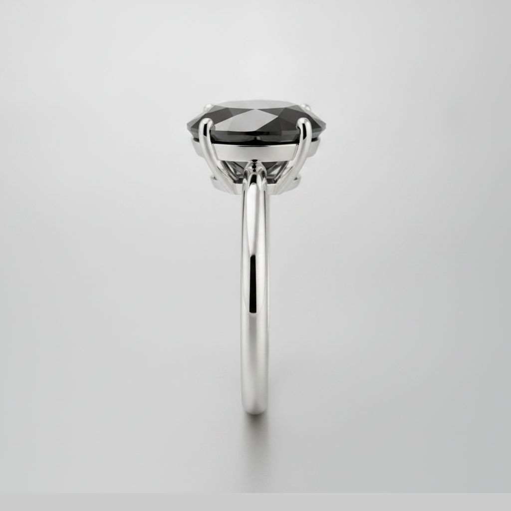 Pear Black Diamond Solitaire Ring Natural 14K White Gold