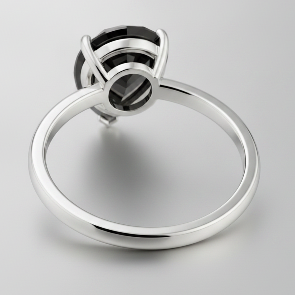 Pear Black Diamond Solitaire Ring Natural 14K White Gold