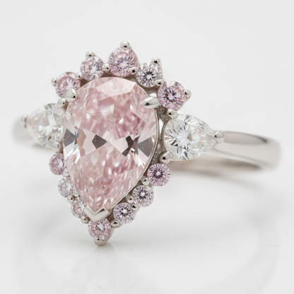 Pear Fancy Pink Diamond Semi Halo Ring Natural Platinum