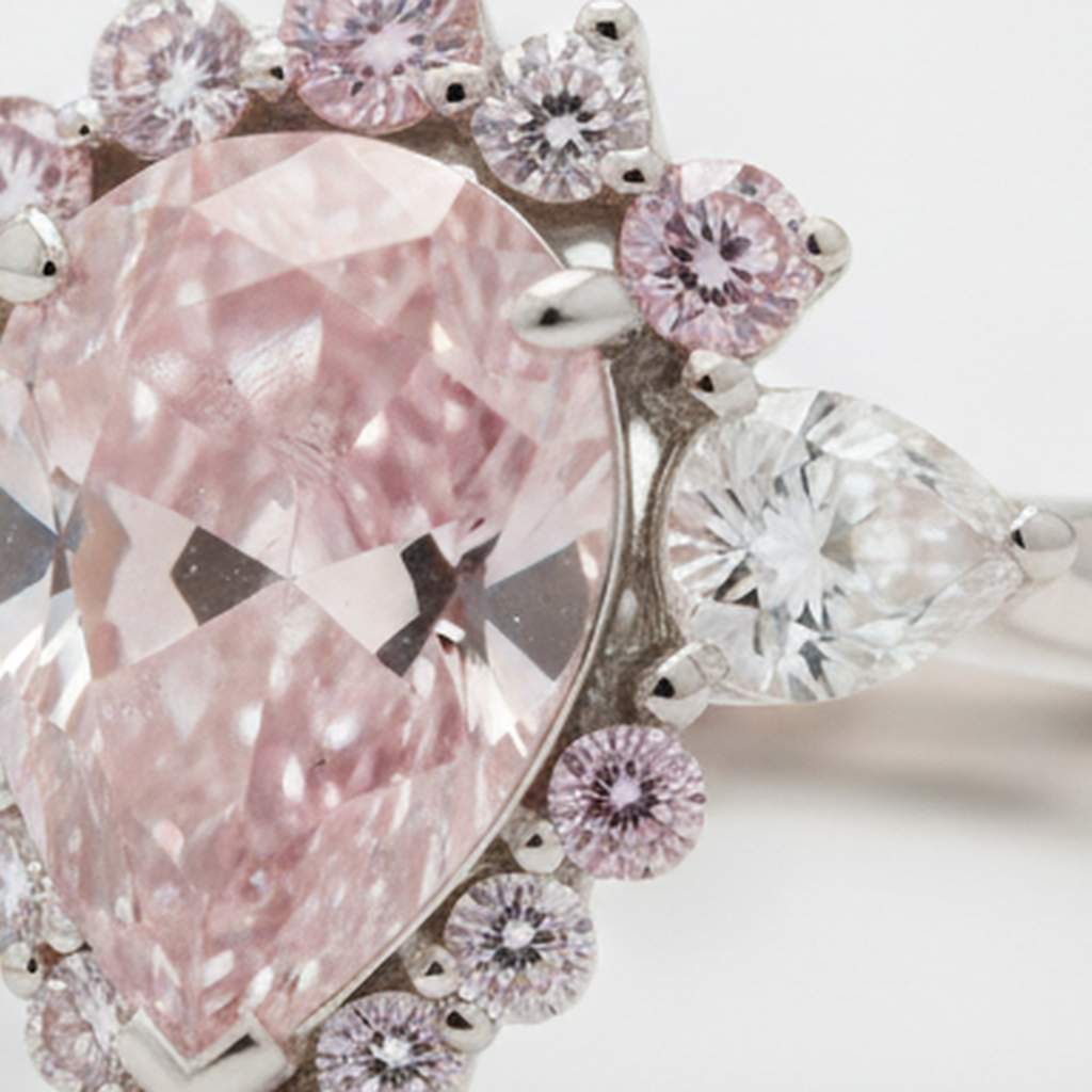 Pear Fancy Pink Diamond Semi Halo Ring Natural Platinum