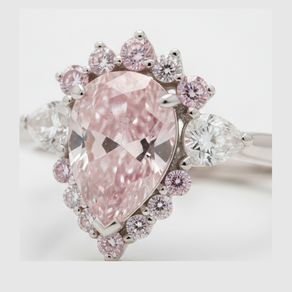 Pear Fancy Pink Diamond Semi Halo Ring Natural Platinum