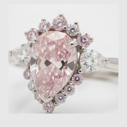 Pear Fancy Pink Diamond Semi Halo Ring Natural Platinum