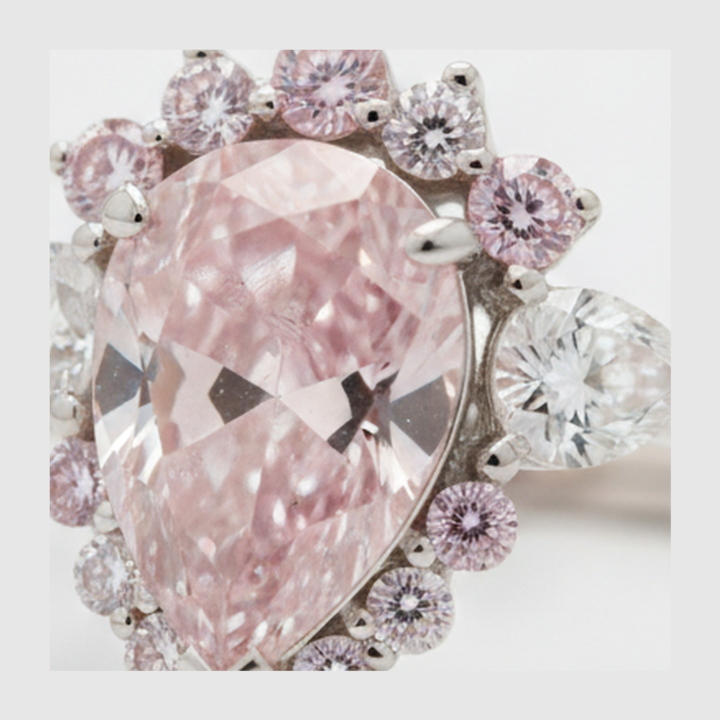 Pear Fancy Pink Diamond Semi Halo Ring Natural Platinum