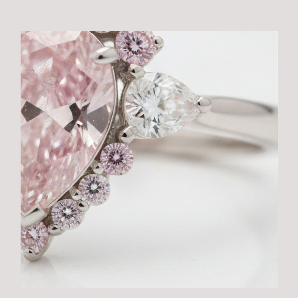 Pear Fancy Pink Diamond Semi Halo Ring Natural Platinum