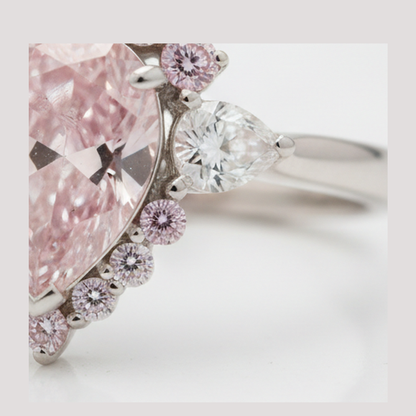 Pear Fancy Pink Diamond Semi Halo Ring Natural Platinum